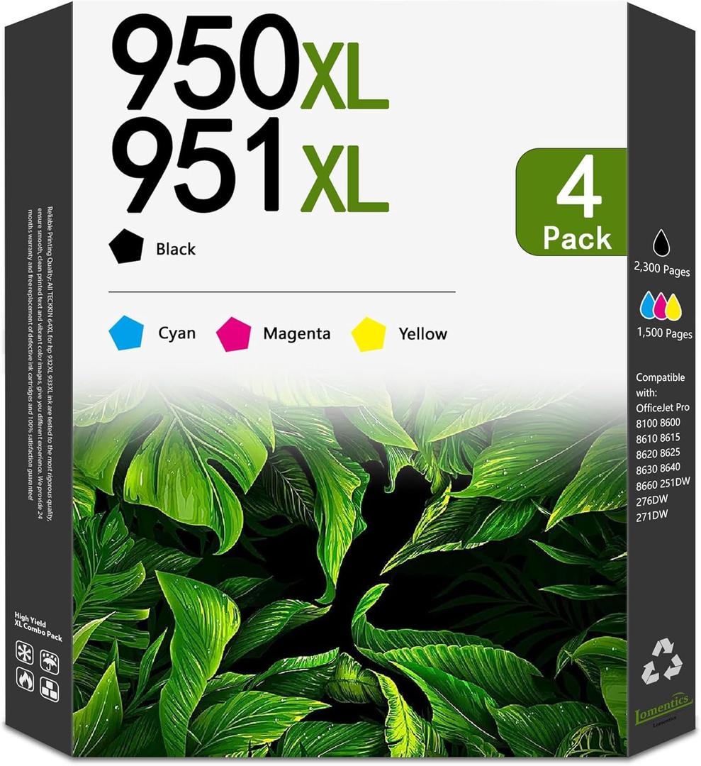 950XL 951XL Ink Cartridge 4-Pack(Black/Cyan/Magenta/Yellow) - Replacement for HP 950XL and 951XL Ink Cartridges Combo Pack Compatible for OfficeJet Pro 8100 8600 8610 8615 8620 8630 8640 Printer