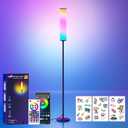 RGB Cylinder Floor Lamp, 1500Lumen Smart Floor Lamps, DIY Mode, Music Sync, Compatible with Alexa, Google, and Apple, for Living Room, Bedroom, Gaming, with Three Stickers