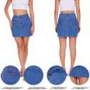 VIPONES Women Denim Skirt High Waist Raw Hem Stretch Ripped Casual Mini Jean Skirts (Blue)