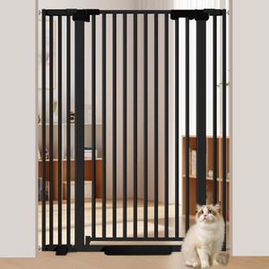 51'' Extra Tall Cat Gate Barrier for Doorways Hallways, Pressure Mounted Pet Dog Gates Ajustable Auto Close, Cat Fence Indoor Climb Proof 30-41'' Wide (Black)