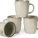 famiware Coffee Mugs Set of 4, Ocean Square 13oz Coffee Cup Set with Handle for Cocoa, Milk, Hot Chocolate, Tea, Water, Stoneware Cups for Kitchen, Microwave and Dishwasher Safe, Light khaki