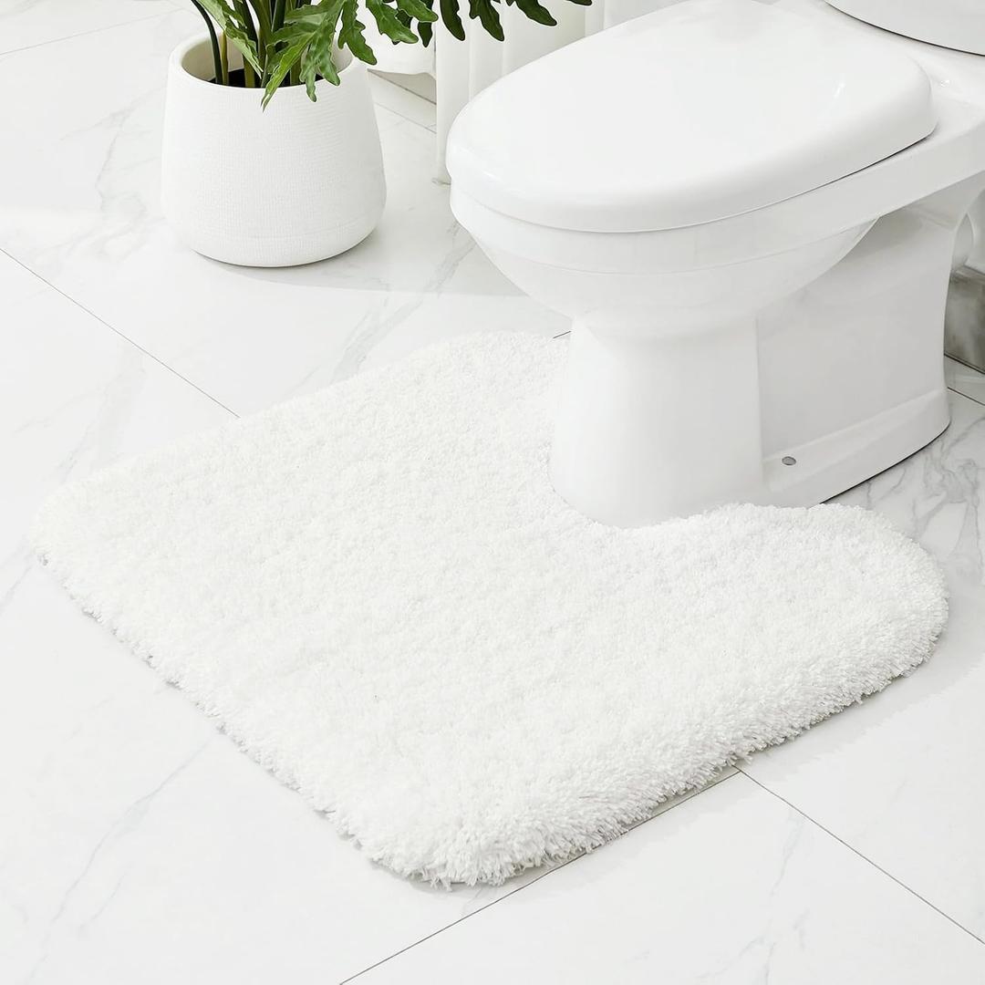 White Toilet Rug for Bathroom Floor Non-Slip Washable Toilet Mat U Shape Plush Absorbent Bath Contour Rug for Toilet 22x24 inches Luxury Around Toilet Rug