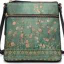 Casual Crossbody Bags for Women PU Shoulder Purse Bag Lightweight Messenger Bag with Zipper for Travel Shopping (Baroque Flower Rose)