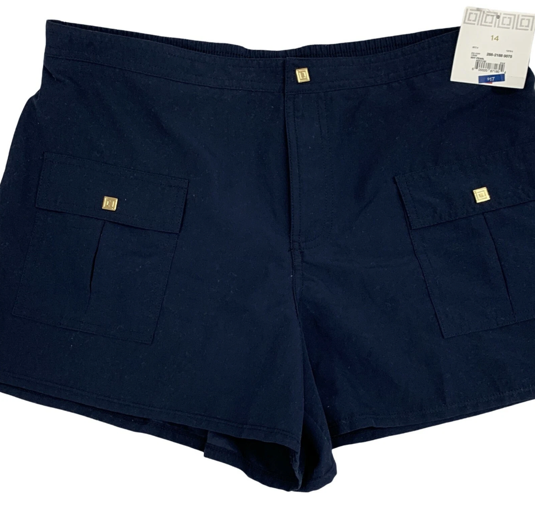 Liz Claiborne Womens Black Flat Front Casual Slash Pocket Shorts(Large)
