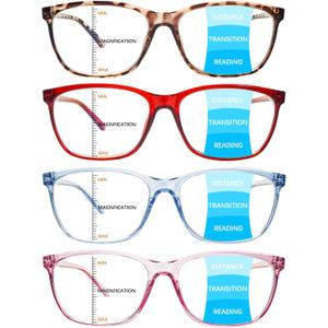 Progressive Multifocus Reading Glasses for Women Blue Light Blocking Glasses with Spring Hinge (4c)