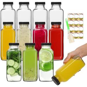 AuroTrends 12 oz Glass Bottles with Lids 9 Pack, 360ml Glass Bottles for Juicing, Water, Kombucha - Portable Glass Juicing Bottles Reusable Glass 12oz (12fl.oz, Set of 9)
