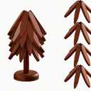 Foldable Walnut Wood Trivet Set for Hot Dishes,Tree Shape Coasters for Hot Pots And Pans, Natural Kitchen Decor With 4 Folding Pads and 1 Stand, Easy Storage