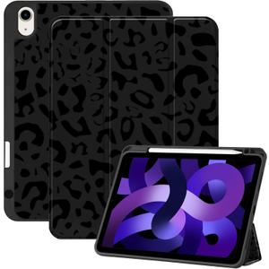 Compatible with iPad Air 11 Inch Case M3/M2(2025/2024),iPad Air 5th/4th (2022/2020) Generation 10.9 Inch Case Pencil Holder TPU Back Auto Sleep/Wake Cover Cute Women Girls-Black Leopard Cheetah (Black Purple-C2)