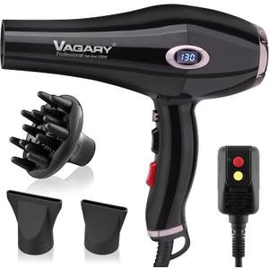VAGARY Professional Salon 2200W Blower Dryer with Diffuser Concentrator Nozzles,Negative Ionic Blow Dryer,Low Noise Hair Dryers,2 Speeds and 2 Heat Settings 1 Cool Shot Button (Color of Gun)