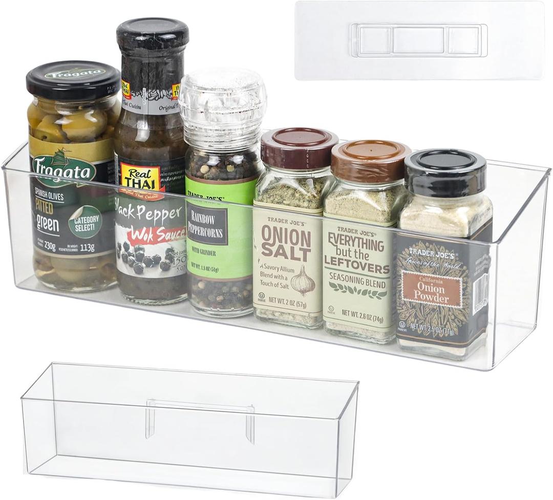 ZEXALOR Wall Mounted Organizer Bins, Wall Mount Spice Rack, Adhesive Hanging Bin Fridge Organizer for Bathroom,Kitchen,Cabinet,Pantry,Countertops (12.23.93.1")