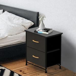 Bedside Dresser with 2 Drawers, Nightstand Wooden Narrow Side Table, Wooden Nightstand, Bedroom Modern Bedside Table, Nightstands Floor Standing for Study, Office(Black)