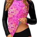 Deerose Women UPF 50+ Rash Guard Printed Swim Shirts Surf Swimwear Top (Small, Rose Red Floral)