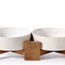 Getstar Elevated Ceramic Dog Cat Bowl Set - 1.8-Cup Raised Feeding Bowls with Non-Slip Wood Stand - Small Pet Dishes for Food and Water - Ideal for Cats and Puppies