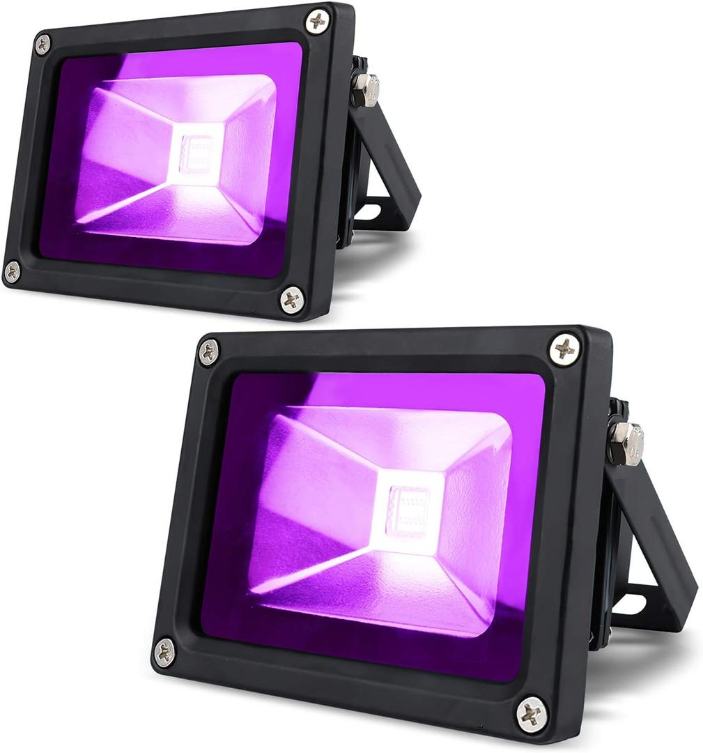 LANFU 2 Pack 10w LED Black Light Blacklight for Fluorescent Neon Glow in The Dark High Power LED Flood Light IP65 with Plug for Party Birthday,Bar,Party Supplies,Neon Glow,Aquarium,Night Club