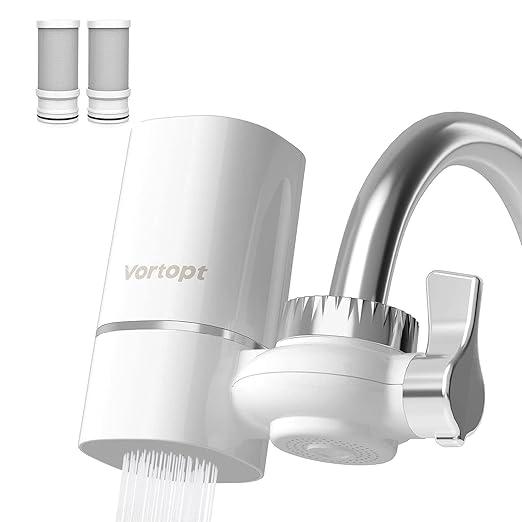 Vortopt 2 Faucet Water Filter for Sink, Rapid Flow - 400 Gallons Faucet Mount Water Filtration System for Tap Water, NSF Certified Reduces Chlorine & Bad Taste with 4 Replacement, T1