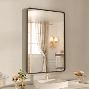 WEER Bronze Bathroom Vanity Mirror 24X32 Inch
Brushed Bronze Metal Frame Mirror, Rounded Rectangle, Tempered Glass, Anti-Rust, Hangs Horizontally or Vertically