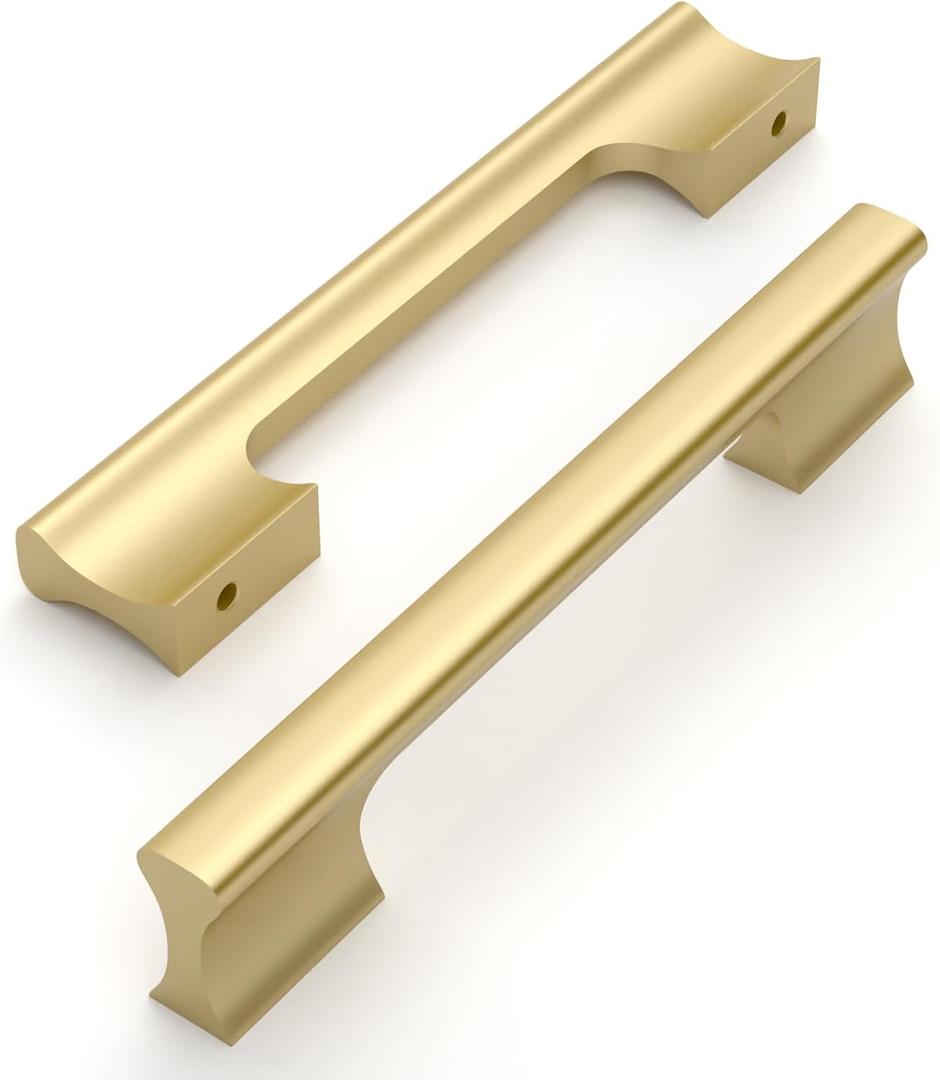 Amerdeco 10 Pack Brushed Gold Cabinet Pulls 5 Inch(128MM) Hole Centers Kitchen Cabinet Handles Hardware Kitchen Handles for Cabinets Cupboard Handles Drawer Pulls ZH0056