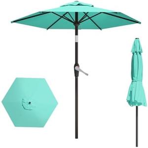 7.5FT Patio Umbrella Table Market Umbrella w/Tilt and Crank Heavy-Duty Round Outdoor Umbrellas for Garden, Deck, Backyard, Pool and Beach, Cerulean
