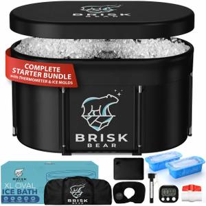 XL Oval Ice Bath Tub for Athletes with Cover by Brisk Bear - Extra Large Cold Plunge Tub for Recovery - Ice Bath Plunge Pool with Digital Timer - Cold Plunge to Soothe Muscles - Black Ice Tub