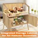PROLEE Hamster Cage with Storage Cabinet,Large Hamster Encloure Chew Proof Wood,Clear View Hamster Habitat for Guinea Pig, Ferret, Rat, Hedgehog, 40" L x 20" W x 47" H (White Oak)