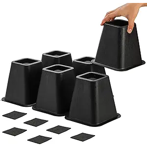 Mezchi 6 Pack Large Bed Furniture Risers, 6 inch Heavy Duty Couch Lift Risers for Sofa, Chair, Cabinet, Desk, High, Durable ABS Plastic, Premium Quality, Supports up to 2200 lbs, Black