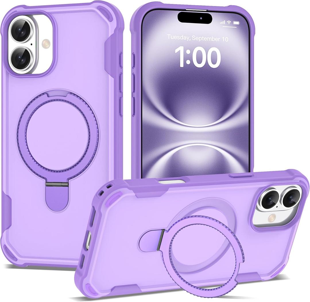 Compatible with iPhone 16 Plus Case 6.7'' with Magnetic Ring Stand [Military Drop Protection][Compatible with MagSafe] Shockproof 16 Plus Phone Case for Men Wowen,Purple