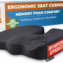 5 STARS UNITED Seat Cushion for Tailbone Pain Relief  Memory Foam Lifting Pillow for Coccyx, Hip, Hemorrhoid, Sciatica & Post-Surgery Recovery  Wheelchair, Car, Desk, Gaming & Office Chairs, Black (Standard)