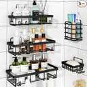 Liuoud 5 Pack Shower Caddy Organizer Rack Shelf for Inside Shower, Adhesive Bathroom Wall Storage Basket Rustproof Stainless Steel Shampoo Holder, Bathroom Accessory Decor Set, Black.