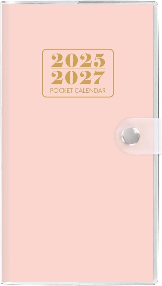 6 x Pocket Calendar 2025-2027, Monthly Purse Planner (6.7" x 3.7") Runs from July 2025 to December 2027, Solid Pink Pocket Calendar with PVC Cover for Planning, Organizing, and Office Use