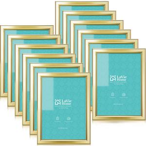 LaVie Home 5x7 Picture Frames (12 Pack, Gold) Simple Designed Photo Frame with High Definition Glass for Wall Mount & Table Top Display, Set of 12 Classic Collection, Gold and Silver