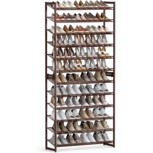 SONGMICS Shoe Rack, 12-Tier Shoe Organizer, Metal Rack for Garage, Set of 2, 6-Tier Stackable Shelf, with Adjustable Flat or Angled Shelves, Holds 48-60 Pairs, Bronze ULMR12A