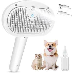 Steam Brush for Cats,4 in 1 Cat Steam Brush,Self-Cleaning Slicker Brushes for Dogs,Pet Spary Hair Removal Comb for Grooming Massage,Recharegable Cat Dog Hair Remover for Long&Short Haired Dogs White