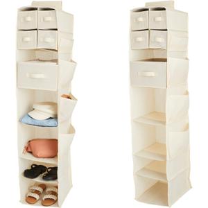 Juvale 2-Pack 7-Shelf Hanging Closet Organizer with 5 Drawers, 4 Shelves, and 4 Side Pockets, Foldable Non-Woven Cloth Storage for Bedroom and Hallway Closets (11.8x11.8x51 in, Beige)