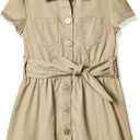 French Toast Girls Twill Safari Shirtdress Dress, Khaki Beige, 12 US