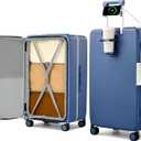 Hanke 28 Inch Top Opening Checked Luggage with Cup Holder and USB Ports | Aluminum Frame Hard Shell Suitcases with 8 Spinner Wheels,TSA Lock, Removable Divider, Interstellar Blue