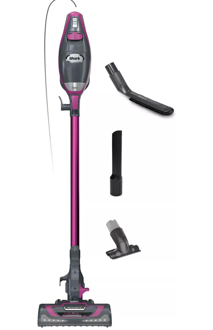 Shark HV371 Rocket Pro DLX Corded Stick, Removable Hand Vacuum, Advanced Swivel Steering, XL Cup, Crevice Tool, Upholstery Tool & Anti-Allergen Dust Brush, Fuchsia, Capacity