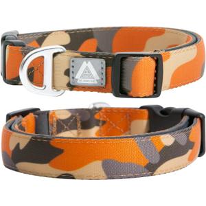 Soft Padded Dog Collar, Neck 9-14, Adjustable Heavy Duty Collar with 3M Reflective Logo for Small Dogs, Camo Orange, S