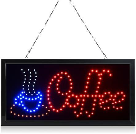 LED Neon Coffee Sign with Cup Icon – Light-Up Café Open Window Display for Coffee Shops, Restaurants, and Business Walls – Eye-Catching Light Sign for Indoor Use