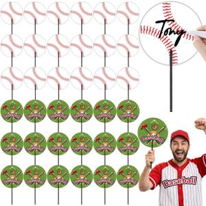 36 Pcs Baseball Party Decoration, 7 Inch Baseball Hand Fan Party Favor Birthday Centerpiece DIY Signed Hand Fan Sport Table Topper for Sport Ball Gift Support Match Athletes Parade Float