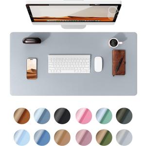 YSAGi Leather Desk Protector, Office Mat, Large Mouse Mat, Non-Slip PU Leather Blotter, Laptop Desk, Waterproof Writing Pad for Office and Home (Light Grey, 31.5" x 15.8")