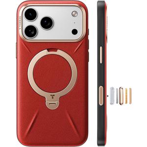 TORRAS Q3 VegSkin for iPhone 17 Pro Max Case Leather, 360 Spin Magnetic Stand, Fit for MagSafe, Camera Control, Shockproof Premium Organic Silicone Leather Case for iPhone 17 Pro Max, Crimson Red