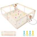 Playpen for Babies and Toddlers 79x71inch - Extra Large Baby Gate Play Pen with Soft Breathable Mesh Cover - Indoor and Outdoor Baby Playard - Portable Playpen for Babies (Apricot)