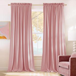 NICETOWN Pink Velvet Curtains 84 inch Long 2 Panels for Girls, Blush Pink Noise Reduction Rod Pocket Design Soft Luxury Window Treatments for Nursery, W52 x L84