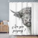 Highland Cow Farmhouse Funny Rustic Black White Bathroom Shower Curtain Set, 60"W x 72"L