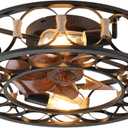 HMFULE 19.7'' 9.0 lb Ceiling Fan with Lights Remote Control 7 Black ABS Blades 6 Speeds 3 Time Settings for Farmhouse Bedroom Living Room