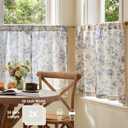 jinchan Amlie Floral Kitchen Curtains 30 Inch Length Linen Cafe Curtains Small Window Drapes Light Filtering Botanical Farmhouse for Bedroom Bathroom Rod Pocket 2 Panels Blue on Linen