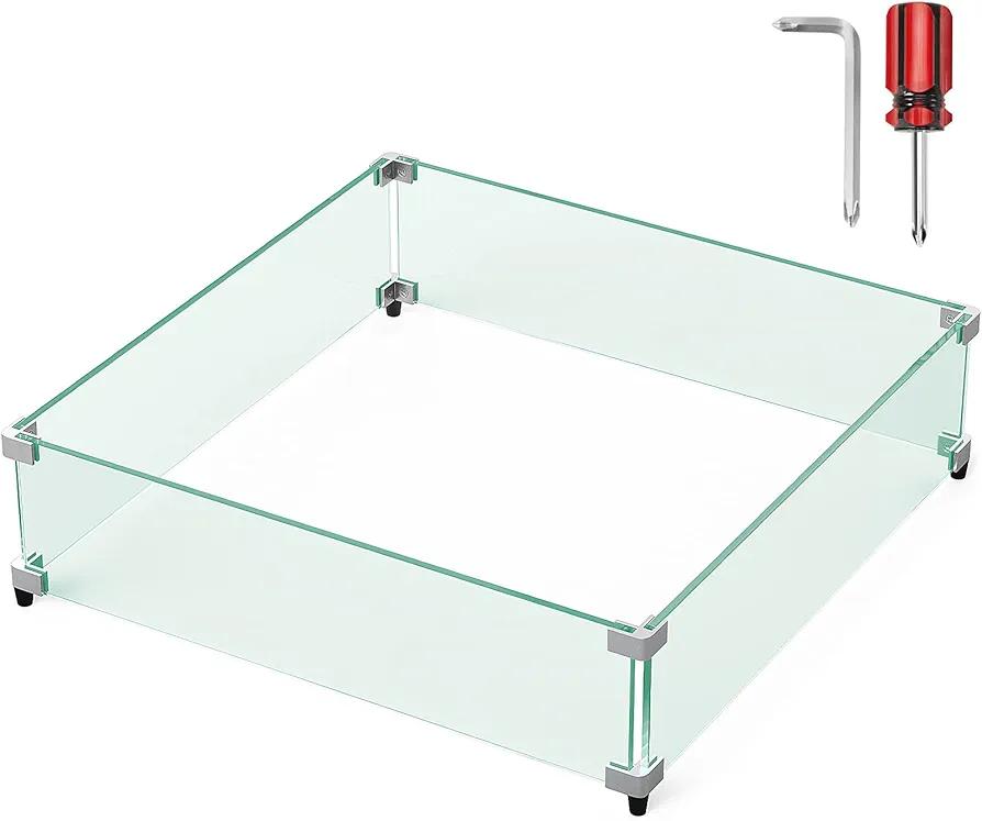 NUPICK Fire Pit Wind Guard, 25 inch Wind Guard for 30/31/32 inch Square Fire Pit Table, Clear Tempered Glass 5/16inch Thick