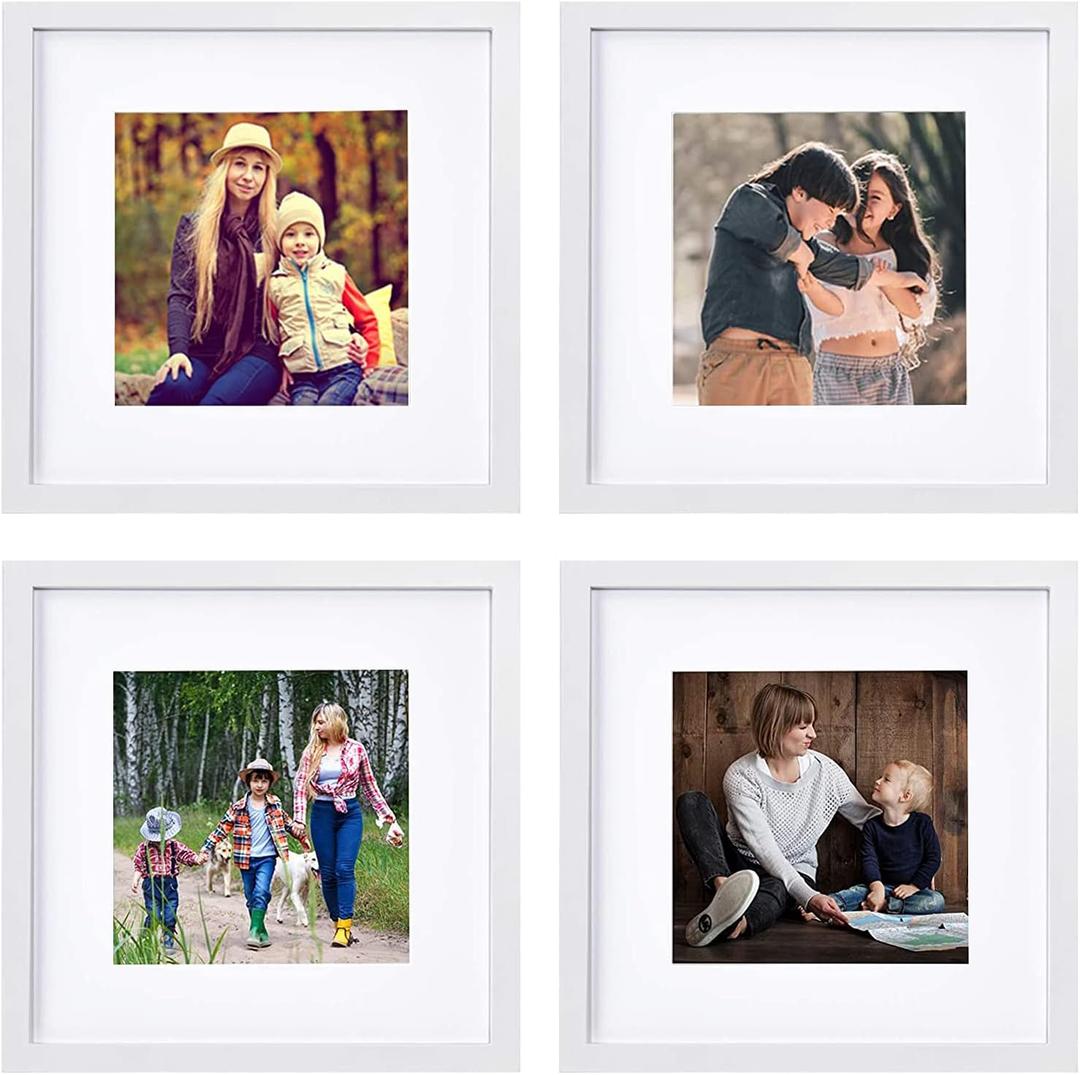 White Picture Frame Set, Square Photo Frame With Mat Display Pictures 8x8 or 12x12 Without Mat, PVC Glass, for Wall Home Office Decor
