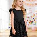DIPUG Girls Tulle Dress, Casual Birthday Party Flower Girl Summer Dresses Polka Dot Bow & Flutter Sleeves, 5-12Y