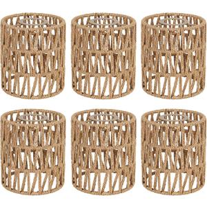 6 Pack Rattan Lamp Shade, Small Boho Lamp Shades Replacement, 5.9in Height, 5in Diameter, 1.53in Fitter, Cylinder Woven Lampshade for Floor Lamps, Pendant Light, Chandelier, Wall Sconces Light Fixture (Standard)